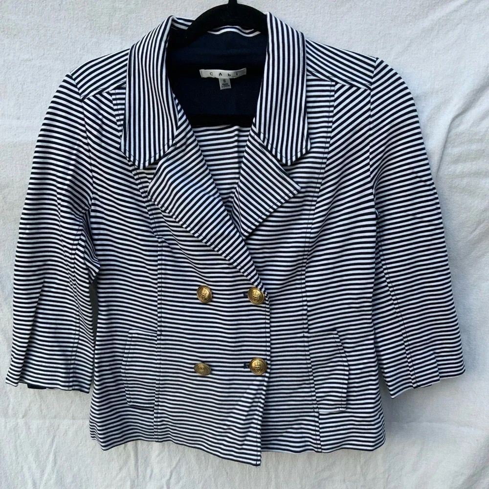 CAbi Navy and White Striped Jacket